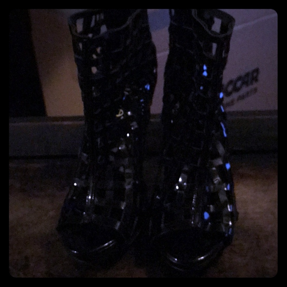 Ankle Patent Leather Open Toe boots